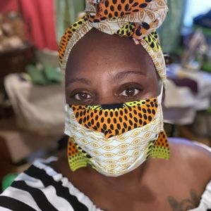 Head wraps, earrings & mask